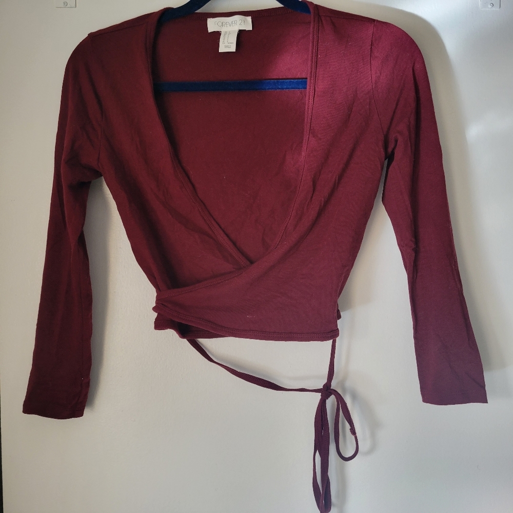Forever 21 Long Sleeve Cross Body Crop Top